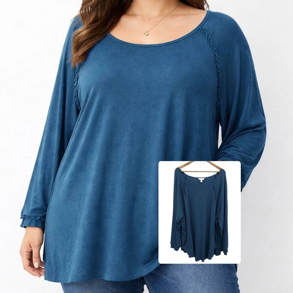 LC Lauren Conrad Tunic Top Flowy Stretch Knit Boho Casual Lounge Blue 3X